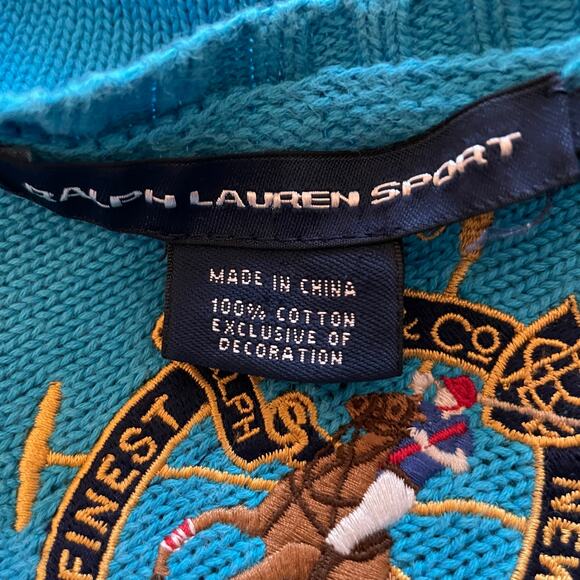 VTG Ralph Lauren Turquoise Crescent Sweater V-Neck Long Sleeve Pullover Size XL - Picture 16 of 16